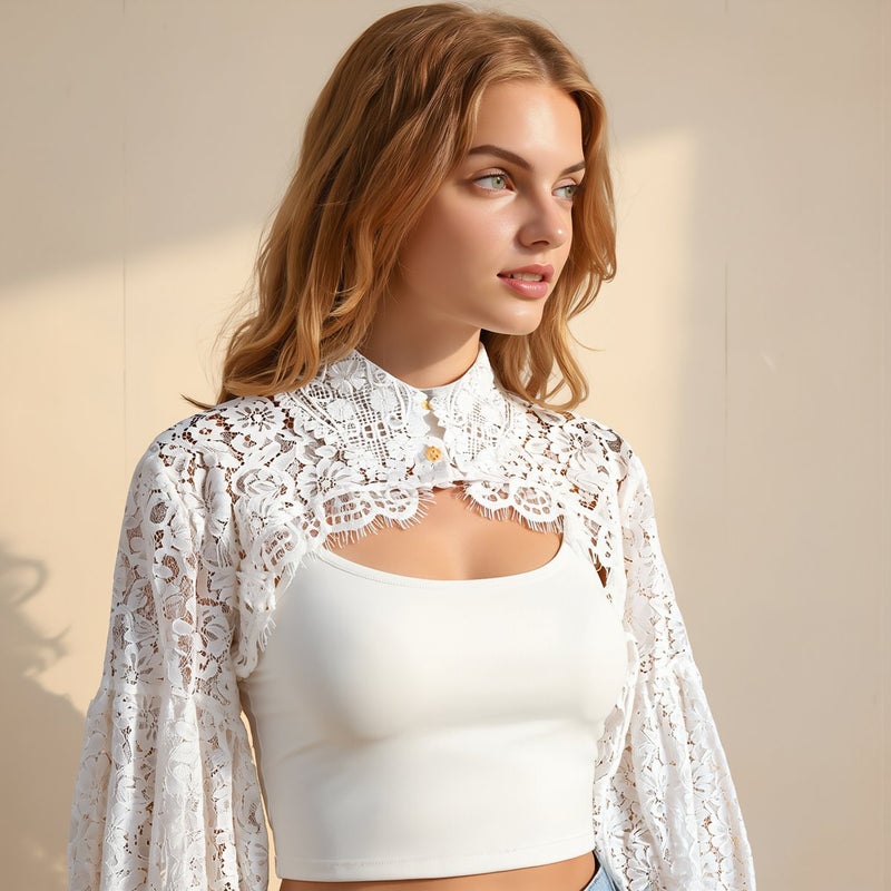 High Compatibility Lace Collar White Long Sleeve Fit Most Tops All Body Sizes - Image 4