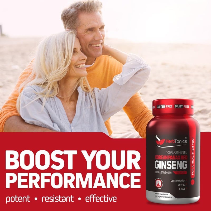 Herbtonics Korean Red Panax Ginseng 1500mg - High Potency Ginseng for Energy & Immune Support - 240 Capsules - Image 2