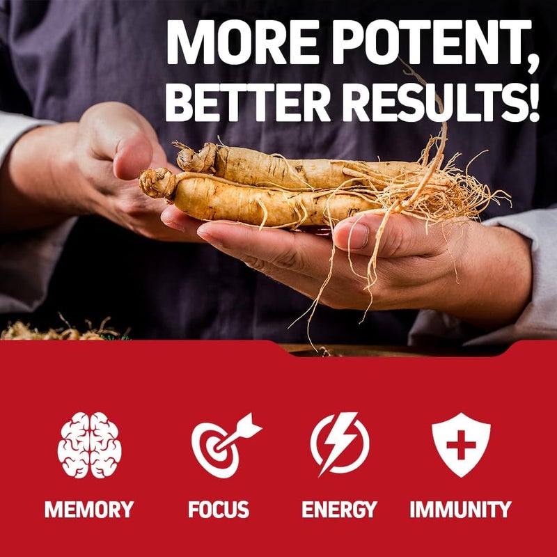Herbtonics Korean Red Panax Ginseng 1500mg - High Potency Ginseng for Energy & Immune Support - 240 Capsules - Image 4