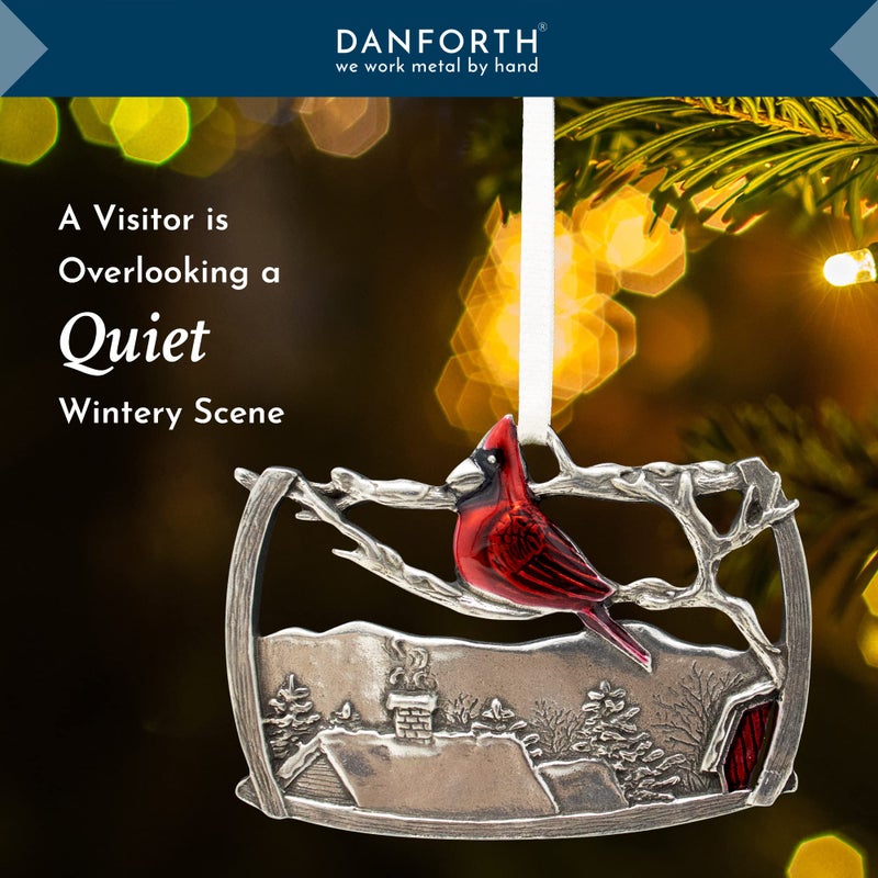 DANFORTH - 'A Visitor' Red Cardinal Christmas Tree Ornament  Hanging Pewter Xmas Decoration  Winter Decor  2015 Annual Ornament  for Bird Lovers  2   Wide by 1   High  Made in USA - Image 2