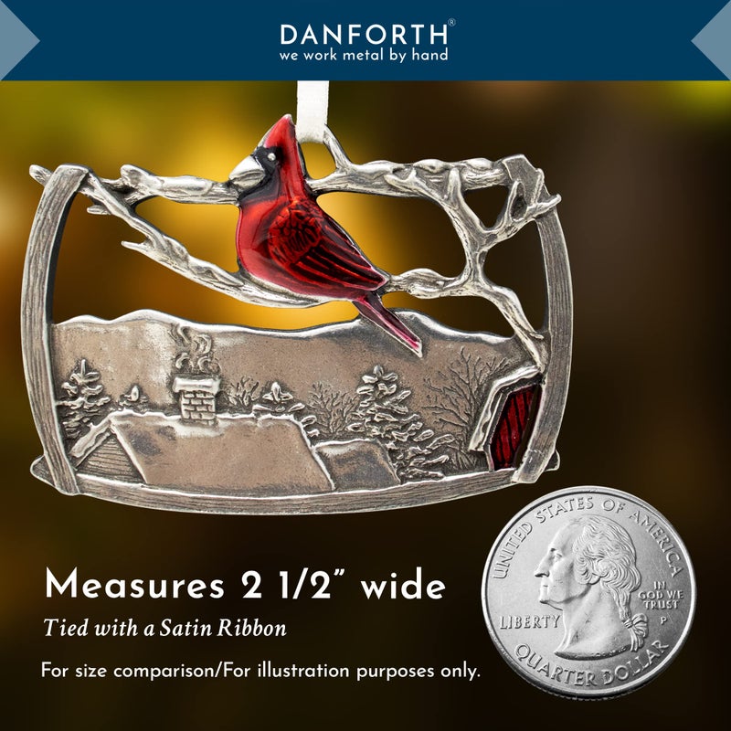 DANFORTH - 'A Visitor' Red Cardinal Christmas Tree Ornament  Hanging Pewter Xmas Decoration  Winter Decor  2015 Annual Ornament  for Bird Lovers  2   Wide by 1   High  Made in USA - Image 5