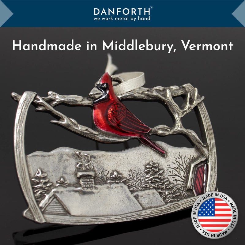 DANFORTH - 'A Visitor' Red Cardinal Christmas Tree Ornament  Hanging Pewter Xmas Decoration  Winter Decor  2015 Annual Ornament  for Bird Lovers  2   Wide by 1   High  Made in USA - Image 4