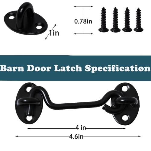 Klurent 4" Barn Door Latch Door Lock Hardware, Sliding Door Lock Eye with Screws, Rust-Resistant Metal Gate Latch, Privacy Hooks Latch for Inside Door, Wooden Fence, Garage Door (Black) - Image 2