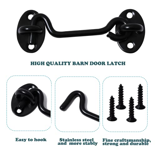 Klurent 4" Barn Door Latch Door Lock Hardware, Sliding Door Lock Eye with Screws, Rust-Resistant Metal Gate Latch, Privacy Hooks Latch for Inside Door, Wooden Fence, Garage Door (Black) - Image 3