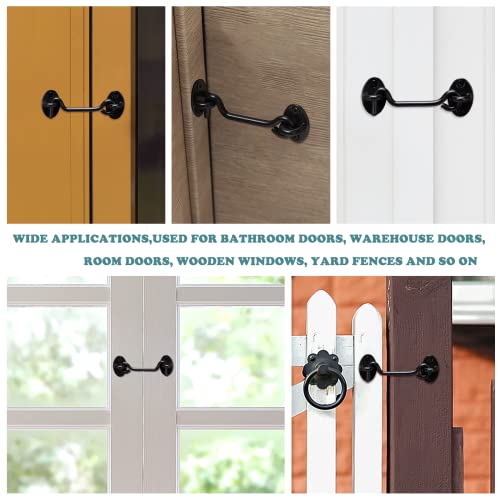 Klurent 4" Barn Door Latch Door Lock Hardware, Sliding Door Lock Eye with Screws, Rust-Resistant Metal Gate Latch, Privacy Hooks Latch for Inside Door, Wooden Fence, Garage Door (Black) - Image 4