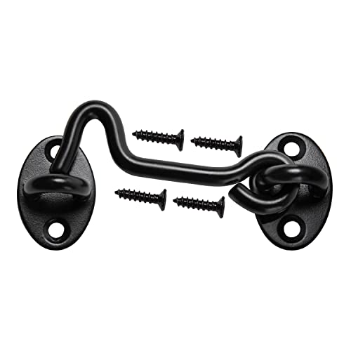 Klurent 4" Barn Door Latch Door Lock Hardware, Sliding Door Lock Eye with Screws, Rust-Resistant Metal Gate Latch, Privacy Hooks Latch for Inside Door, Wooden Fence, Garage Door (Black) - Image 1