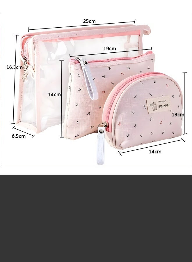 3-Piece Portable Cosmetic Bag Set, Travel Makeup Bag For Organizing Toiletries And Cosmetics, Transparent With Multi-Colored Zipper - Image 3