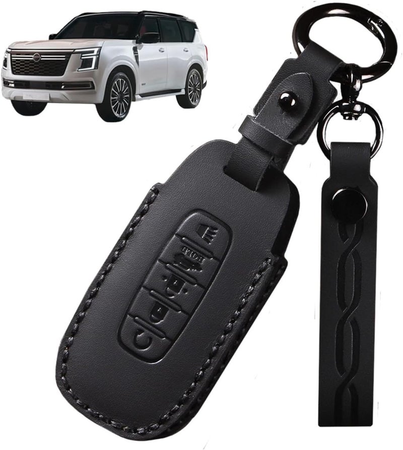 sheful 5 Buttons Premium Leather Key Fob Cover Protector Compatible with Nissan Patrol Y63 2025 2026 Accessories, Full Protection Key Case Shell with Keychain - Image 1