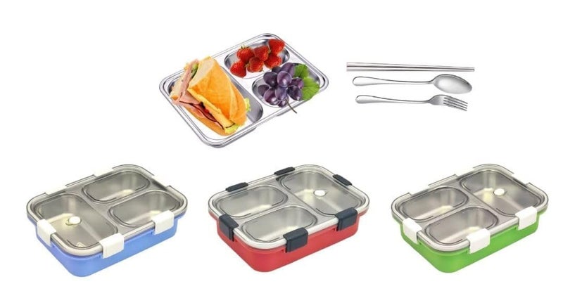 JAGDIV Lunch Box for Adults Lunch Box for Kids with Spoon Fork Stainless Steel Lunch Box with 3 Compartment Durable Perfect Size for OnTheGo Meal BPAFree - Image 3