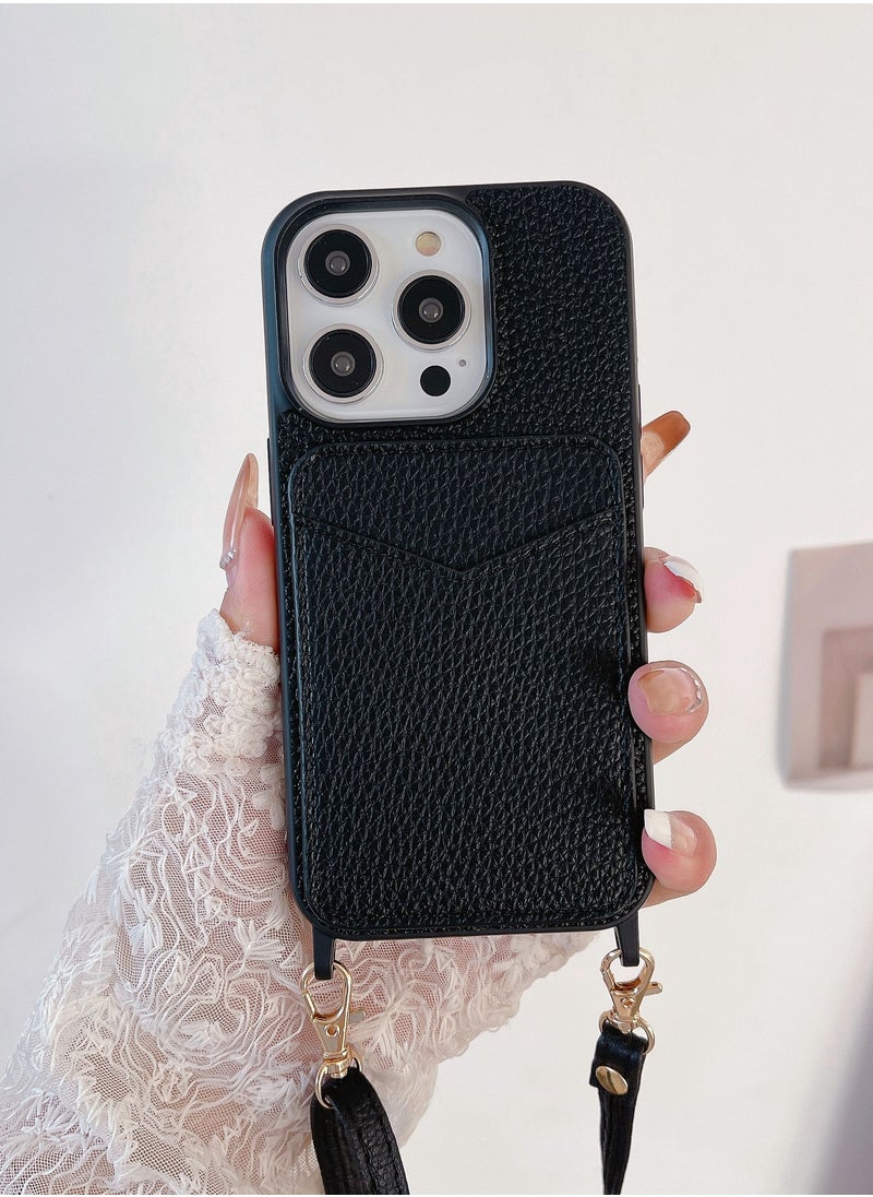 Suteni - Crossbody Strap Back Cover Card Slots Leather Phone Case for iPhone - Image 1