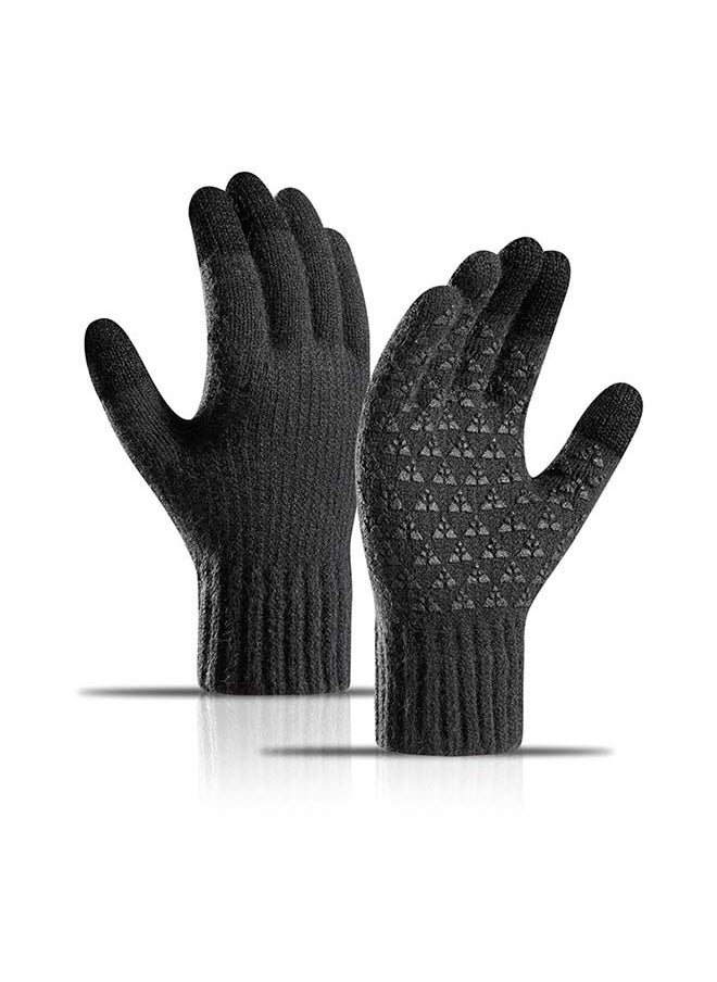 VIUAUAX 1 pair Men's Winter Thickened Warm Wool Gloves Winter Knit Gloves  Warm fingers Outdoor Windproof Cycling Gloves Touchscreen Gloves Full Finger Fitness Gloves Outdoor Windproof Touch Screen Gloves  - Image 1