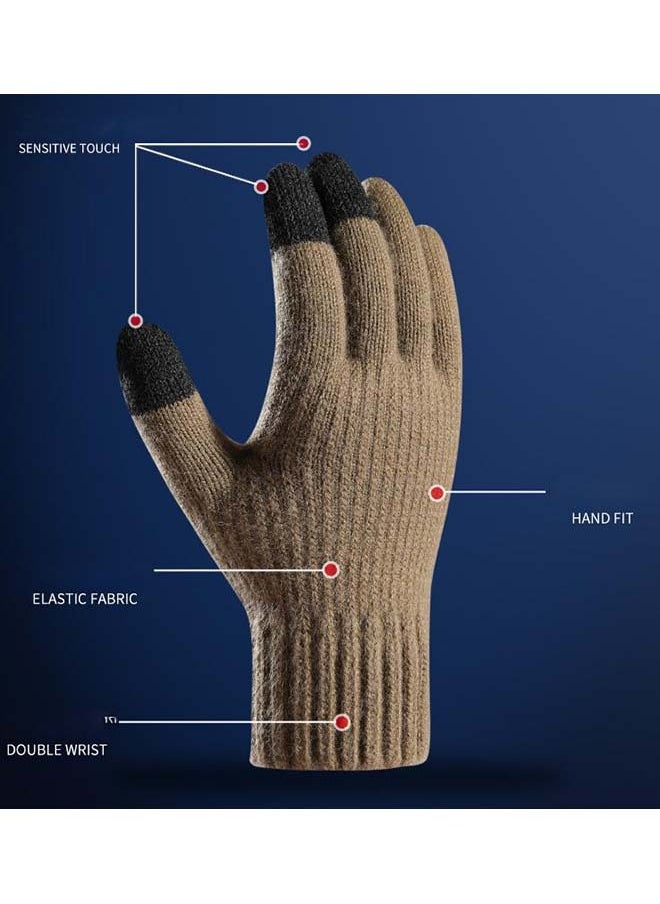VIUAUAX 1 pair Men's Winter Thickened Warm Wool Gloves Winter Knit Gloves  Warm fingers Outdoor Windproof Cycling Gloves Touchscreen Gloves Full Finger Fitness Gloves Outdoor Windproof Touch Screen Gloves  - Image 5