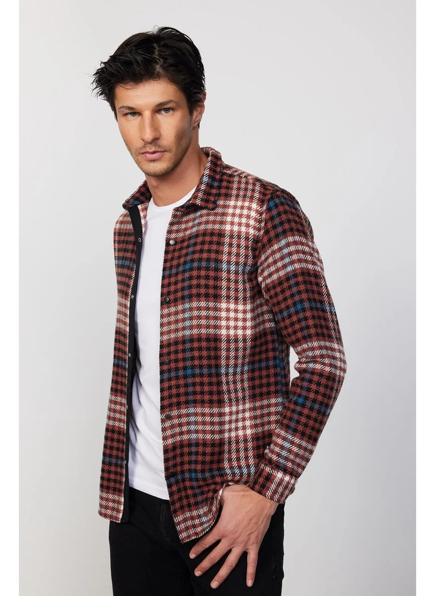 تودورس Slim Fit Narrow Cut Flap Double Pocket Checked Lumberjack Men's Shirt