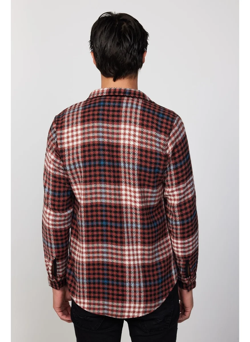 تودورس Slim Fit Narrow Cut Flap Double Pocket Checked Lumberjack Men's Shirt