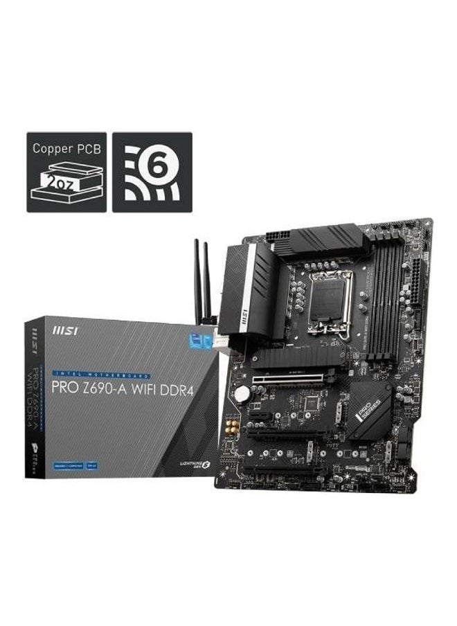 لوحة أم ATX Pro Z690-A واي فاي DDR4 بمقبس LGA 1700 ورقاقة Z690 وذاكرة DDR4 بسعة 128 جيجا وشبكة LAN بسرعة 2.5 جيجا في الثانية ووحدة Intel Wi-Fi 6 وفتحة PCI-E X16 وفتحة M.2 SATA III ومخرج HDMI ومخرج DP - لون أسود أسود