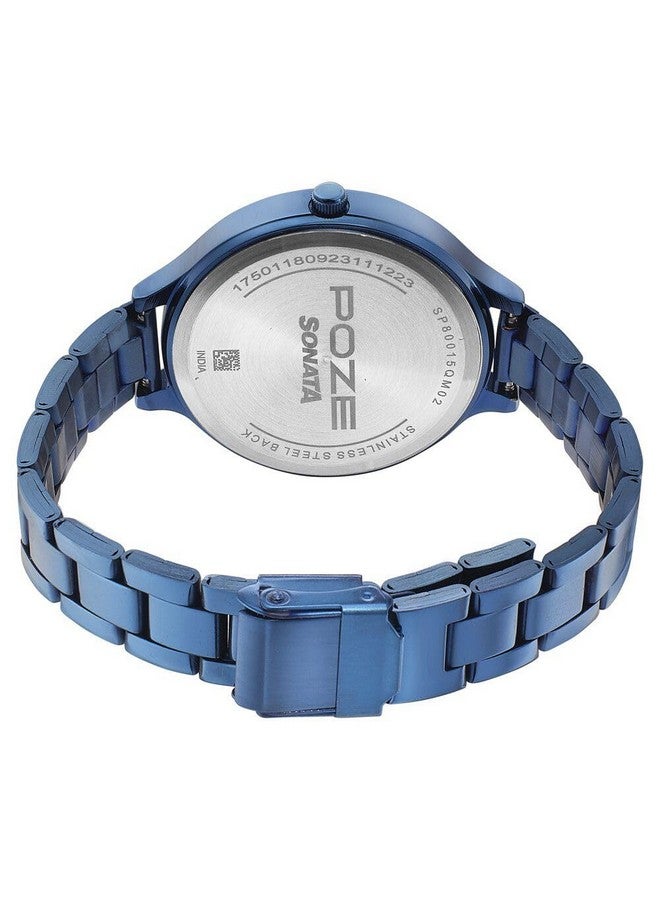 سوناتا ساعة سوناتا بوز كوارتز أنالوج بمينا زرقاء وسوار معدني للنساء - SP80015QM02 - Image 3