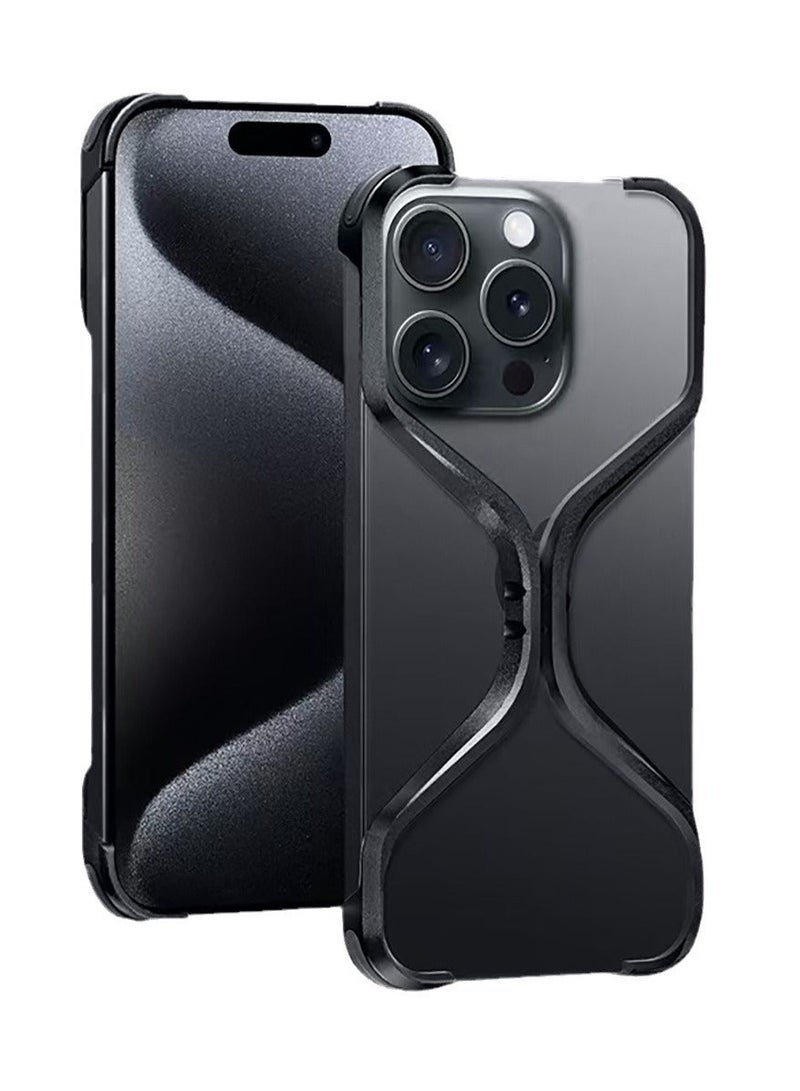 DIGI CORE iPhone 15 Pro Max Case Premium X-Grip Armor Frame Case iPhone 15 Pro Max Case 6.7" Metal Lightweight Simple X Shape Phone Case Frameless Aluminum Alloy Mobile Phone Cover For iPhone 15 Pro Max Back Cover Black - Image 1