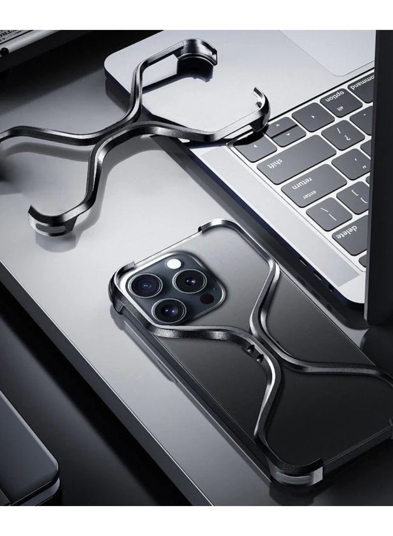 DIGI CORE iPhone 15 Pro Max Case Premium X-Grip Armor Frame Case iPhone 15 Pro Max Case 6.7" Metal Lightweight Simple X Shape Phone Case Frameless Aluminum Alloy Mobile Phone Cover For iPhone 15 Pro Max Back Cover Black - Image 5