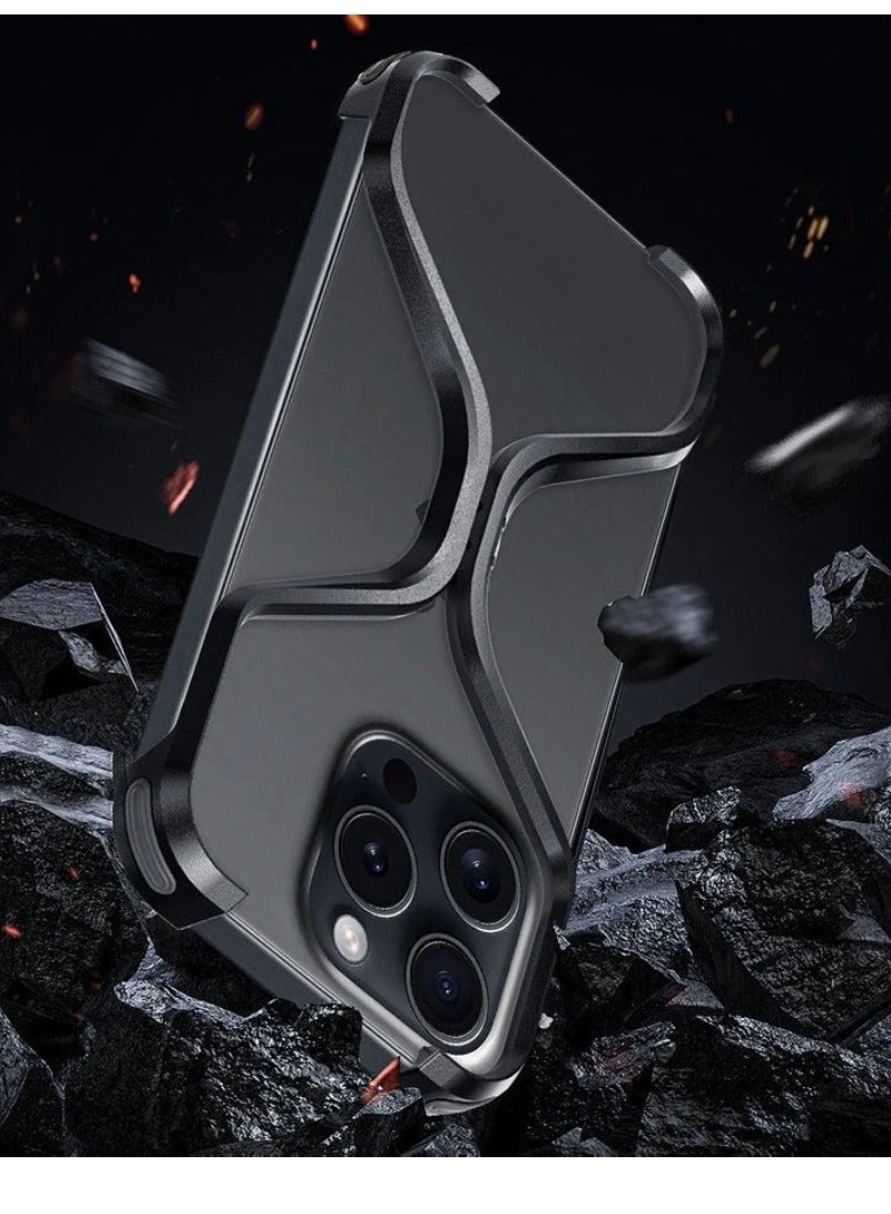 DIGI CORE iPhone 15 Pro Max Case Premium X-Grip Armor Frame Case iPhone 15 Pro Max Case 6.7" Metal Lightweight Simple X Shape Phone Case Frameless Aluminum Alloy Mobile Phone Cover For iPhone 15 Pro Max Back Cover Black - Image 4