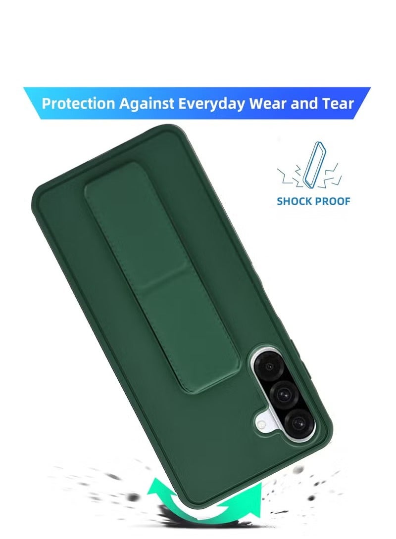 3-in-1 Magnetic Wrist Strap Hand Grip Stand Back Case Cover With Foldable Kickstand & Finger Strap for Samsung Galaxy A56- Green - Image 3