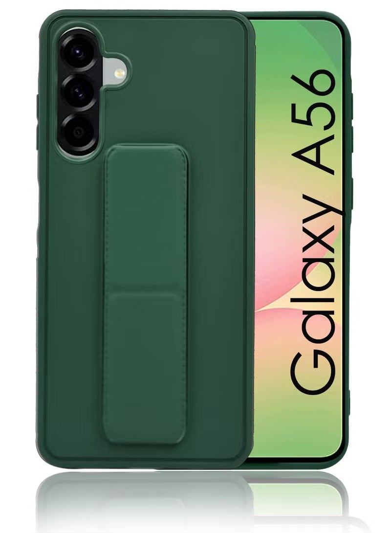 3-in-1 Magnetic Wrist Strap Hand Grip Stand Back Case Cover With Foldable Kickstand & Finger Strap for Samsung Galaxy A56- Green - Image 1