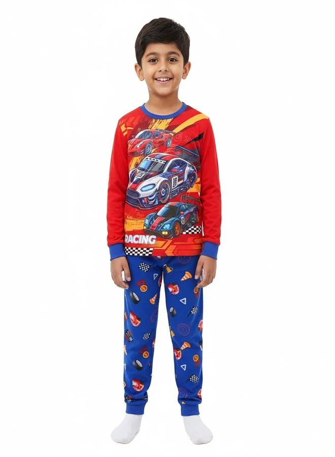 babyqlo Racing Cars Print Boys Glow in the dark Pajama Set