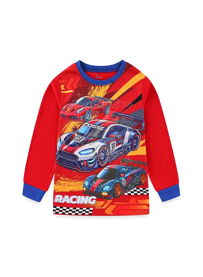 babyqlo Racing Cars Print Boys Glow in the dark Pajama Set