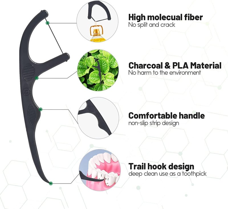 Y-Kelin Natural Dental Floss Picks - Vegan, Eco Friendly Black Bamboo Charcoal Dental Teeth Stick Tooth Pick Toothpick Flosser for Oral Care with a Fresh Feel Minty Flavor (200 Pcs) - Image 4