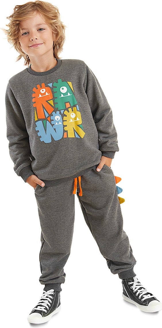 Denokids Rawr Crawling Boy Anthracite Tracksuit  - Image 1