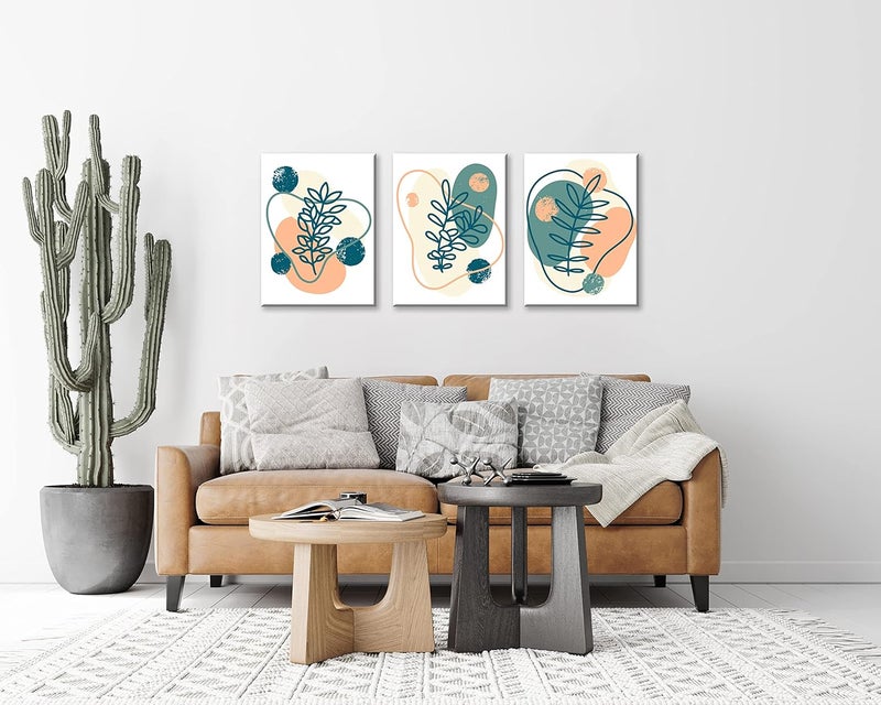 NAN Wind 3 Panel Boho Wall Art Mid Century Modern Decor Canvas Prints Minimalist Neutral Abstract Geometric Wall Art Palm Leaves Art Pictures Canvas Bathroom Decor Aesthetic Decorations for Home - Image 3