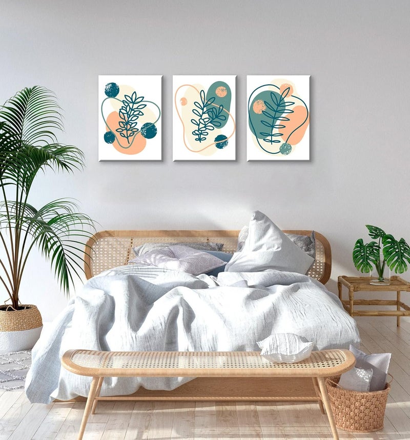 NAN Wind 3 Panel Boho Wall Art Mid Century Modern Decor Canvas Prints Minimalist Neutral Abstract Geometric Wall Art Palm Leaves Art Pictures Canvas Bathroom Decor Aesthetic Decorations for Home - Image 4