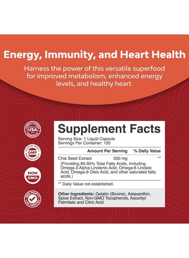 Natures Design Chia Seed Oil Extract Capsules Plant Based Omega 3 6 9 Supplement And Daily Fiber Capsules For Adults Digestive Support Immunity And Heart Health Omega 3 Fatty Acids Supplement For Men And Women - Image 4