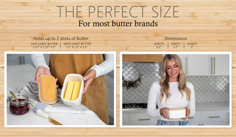 25DOL Butter Dish with Airtight Bamboo Lid for Countertop & Fridge - Ceramic Butter Dish Keeper with Nature-Inspired Engraving - Image 5