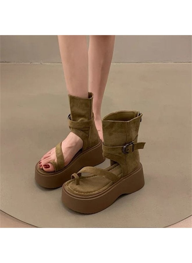 Song Feng Ya Thick-soled Height-increasing Trouser-tube Sandals Women's  Summer Latest Small Soft-soled Toe Sandals Height-increasing Roman Women's Shoes  - Image 1