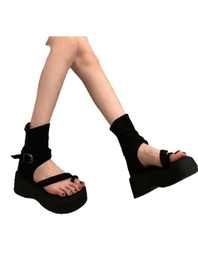 Song Feng Ya Thick-soled Height-increasing Trouser-tube Sandals Women's  Summer Latest Small Soft-soled Toe Sandals Height-increasing Roman Women's Shoes  - Image 2