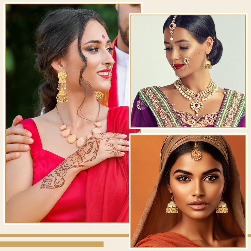 Nosiny 16 Pairs Jhumkas Indian Earrings for Women Vintage Jhumka Bell Hoop Dangle Earrings Set Ethnic Bohemian Indian Jewelry(Gold) - Image 5