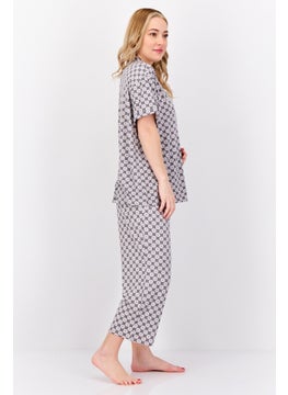 ELLEN TRACY Women 2 Pieces Allover Print Pajama Set, Grey  - Image 2