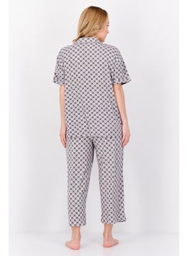 ELLEN TRACY Women 2 Pieces Allover Print Pajama Set, Grey  - Image 4