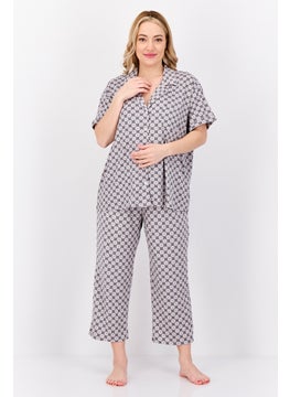 ELLEN TRACY Women 2 Pieces Allover Print Pajama Set, Grey  - Image 1