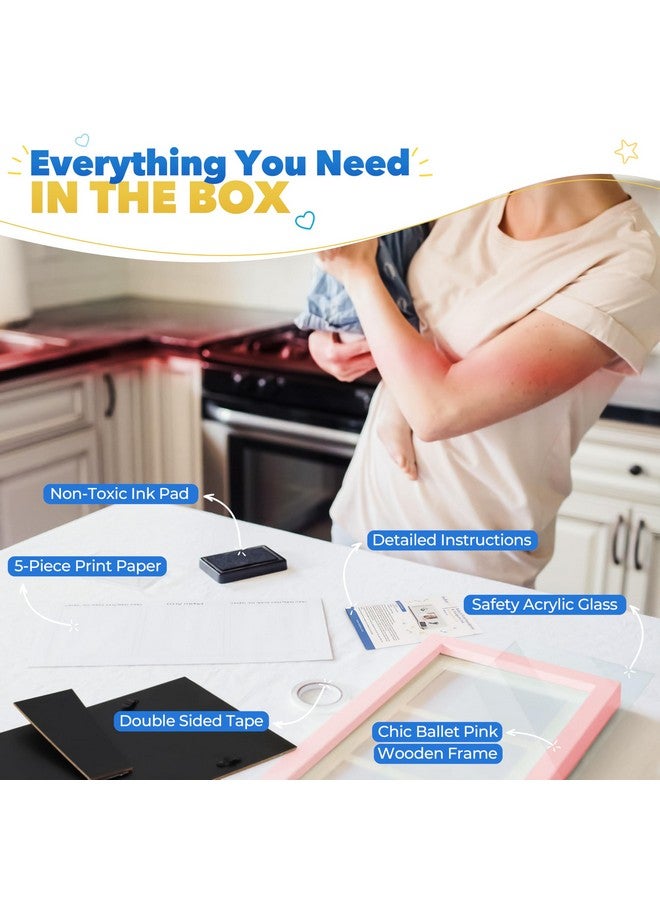 Bubzi Co Baby Handprint Kit & Footprint Photo Frame for Newborn Girls and Boys, Unique Baby Shower Gifts Set for Registry, Memorable Keepsake Decorations for Room Wall or Nursery Decor (Ballet Pink) - Image 2