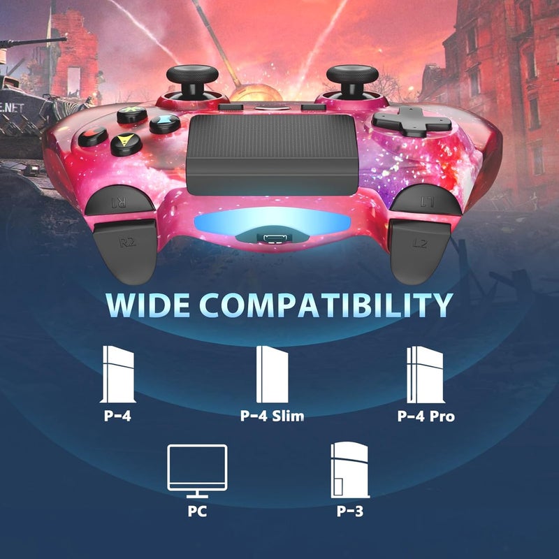 Wireless Controller for PS4, Gamepad for Playstation 4 with Double Vibration/6-Axis Sensor/Touch Pad/Headphone Jack, Ergonomic Non-Slip Grip Compatible with PlayStation 4/Slim/Pro (Red) - Image 2