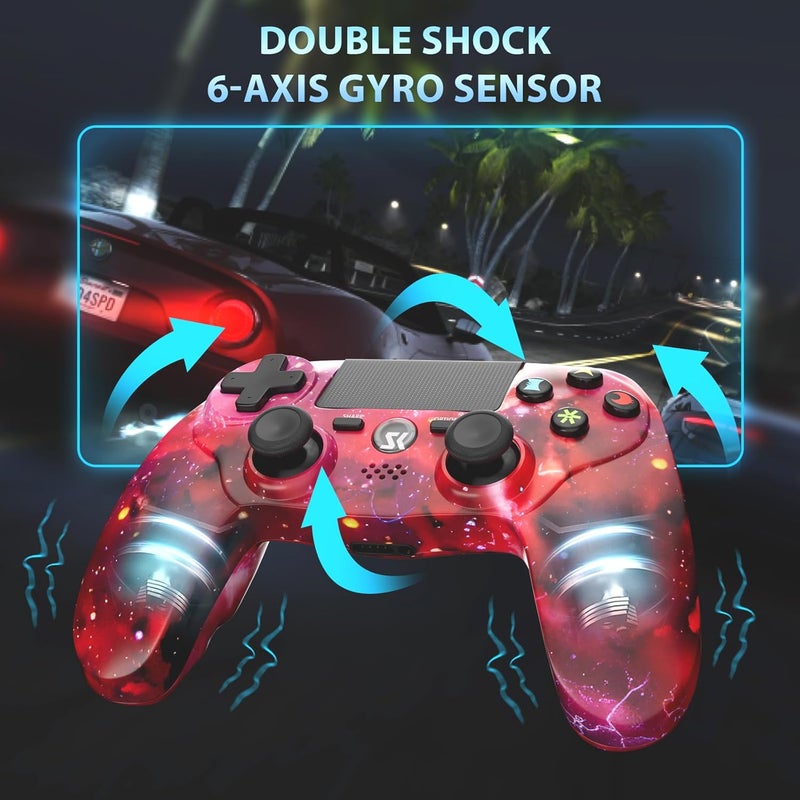 Wireless Controller for PS4, Gamepad for Playstation 4 with Double Vibration/6-Axis Sensor/Touch Pad/Headphone Jack, Ergonomic Non-Slip Grip Compatible with PlayStation 4/Slim/Pro (Red) - Image 3