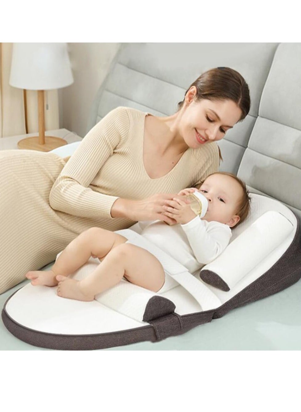 Anti Reflux Pillow, 0-30° Height Adjustable Relieves Vomiting Milk, Intestinal Colic, Side Rails (Brown) 