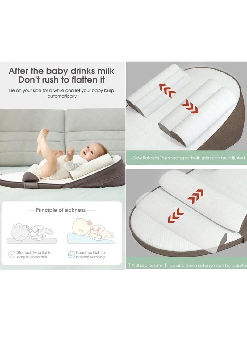 Gonice - Baby Anti Reflux Pillow With 0-30° Adjustable Height, Relieves Vomiting Milk, Intestinal Colic, Side Rails, Brown - Image 1