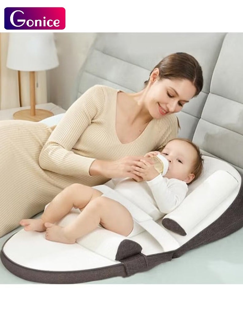 Gonice Baby Anti Reflux Pillow With 0-30° Adjustable Height, Relieves Vomiting Milk, Intestinal Colic, Side Rails, Brown 