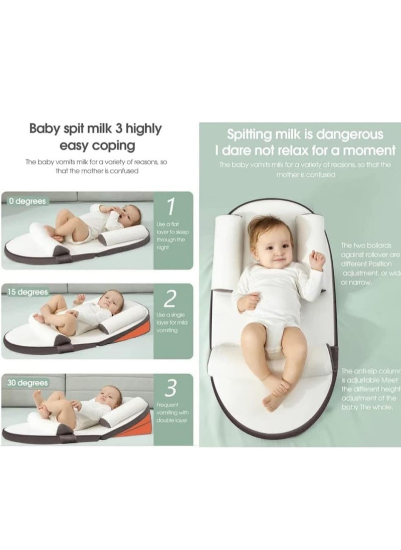 Gonice - Baby Anti Reflux Pillow With 0-30° Adjustable Height, Relieves Vomiting Milk, Intestinal Colic, Side Rails, Brown - Image 1