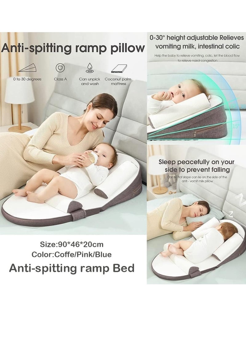 Gonice - Baby Anti Reflux Pillow With 0-30° Adjustable Height, Relieves Vomiting Milk, Intestinal Colic, Side Rails, Brown - Image 1