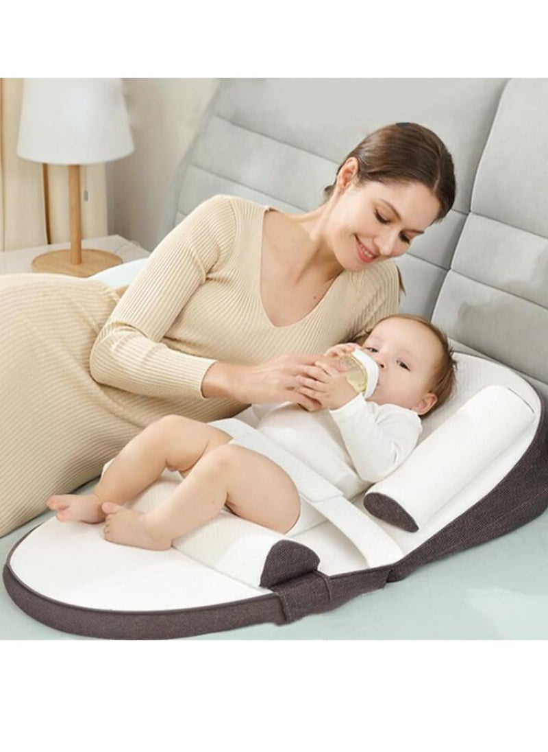Gonice - Baby Anti Reflux Pillow With 0-30° Adjustable Height, Relieves Vomiting Milk, Intestinal Colic, Side Rails, Brown - Image 1