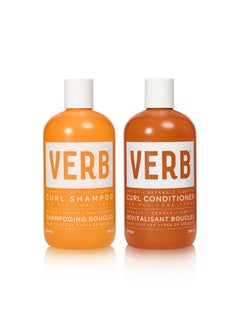 Verb Curl Shampoo & Conditioner Duo - Mild, Cleanse and Smooth Curl Defining Shampoo for Frizzy Hair + Soften, Define and Hydrate Frizz Control Conditioner - Vegan & Sulfate Free, 12 fl oz