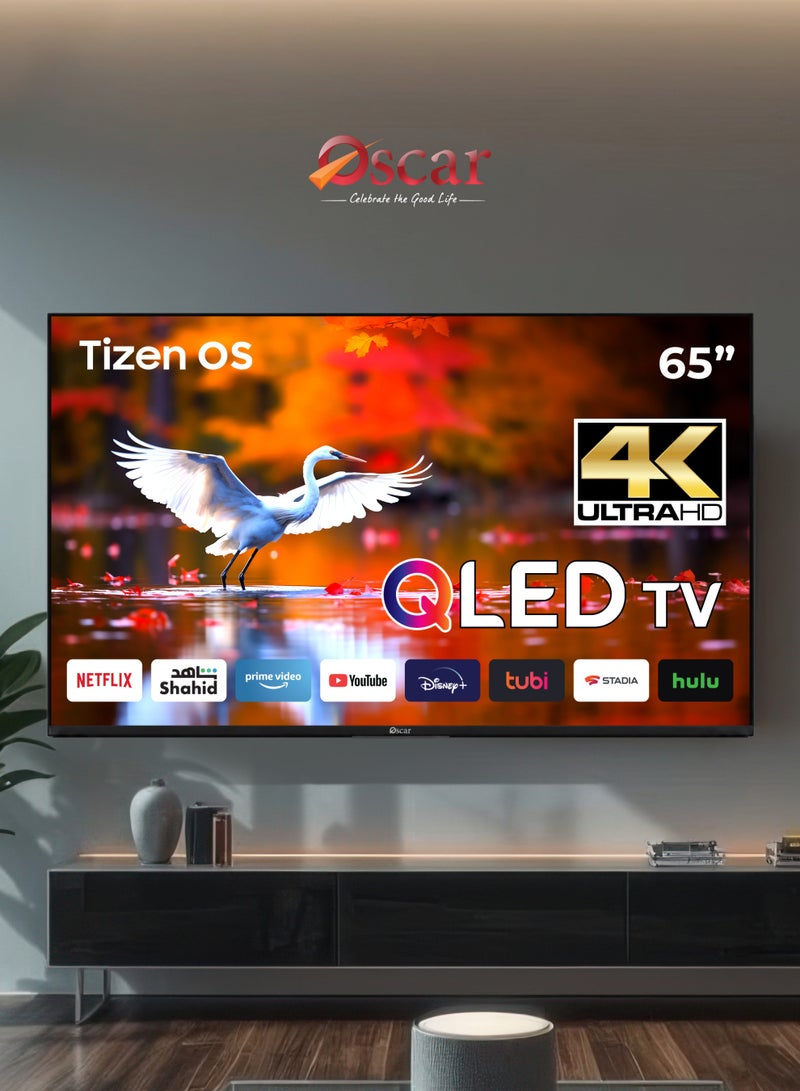 أوسكار تلفزيون أوسكار ذكي QLED 4K UHD مقاس 65 بوصة | يعمل بنظام التشغيل Tizen | نطاق ألوان واسع DCI-P3 | تصميم بدون إطار | تقنية HDR10 | صوت Dolby | واي فاي وبلوتوث | جهاز تحكم عن بعد صوتي | OST065QTZ - Image 1